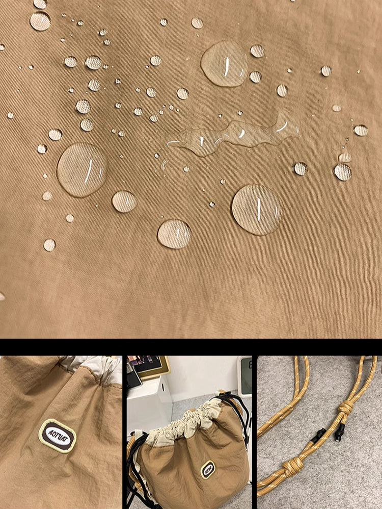 BOOM Colorblock Crossbody Bag - Versatile Drawstring Bucket Bag-Black rope-Free Shipping Leatheretro