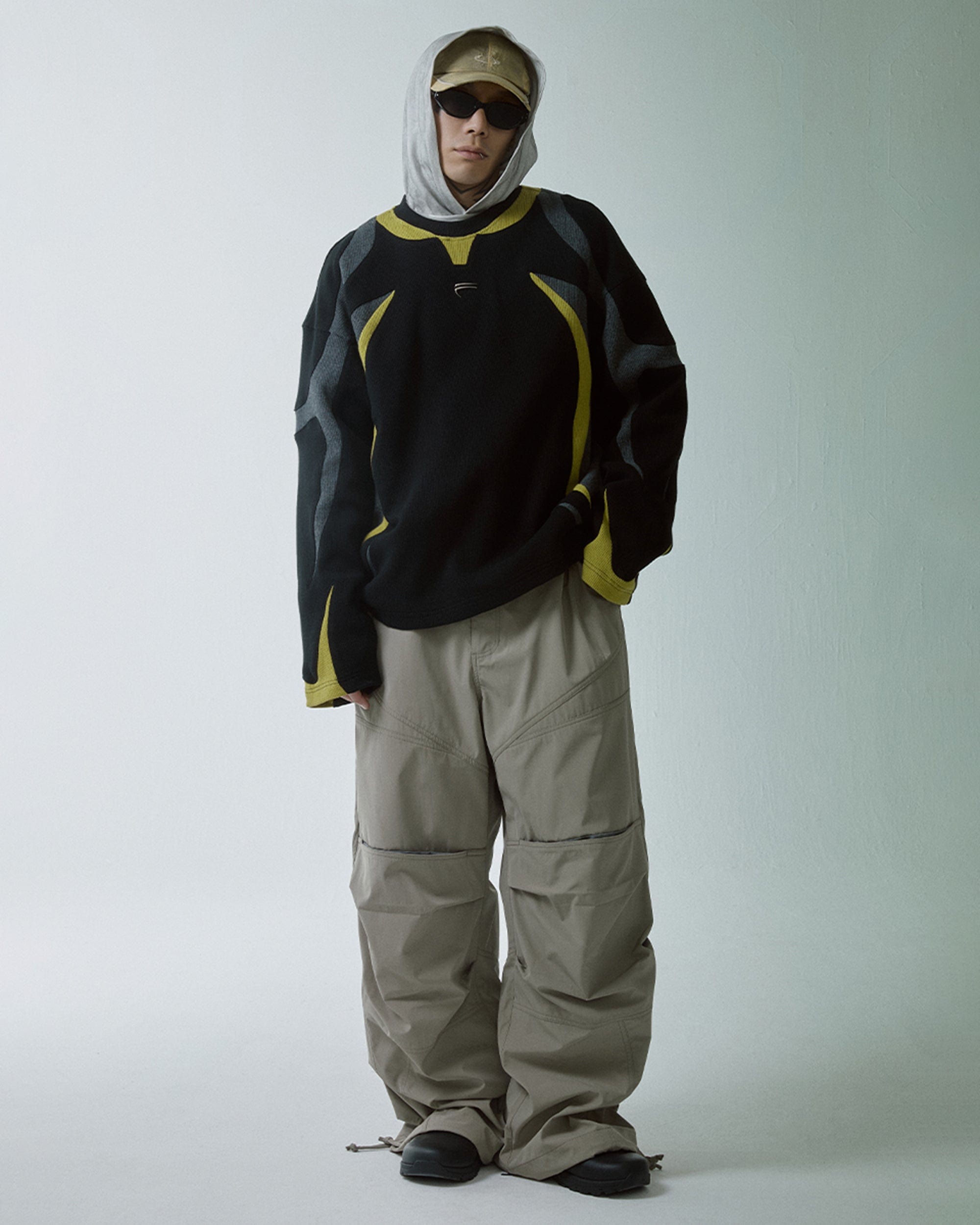 F2CE Modern Deconstructed Waffle Sweatshirt-Sweatshirt-S-Black-Free Shipping Leatheretro