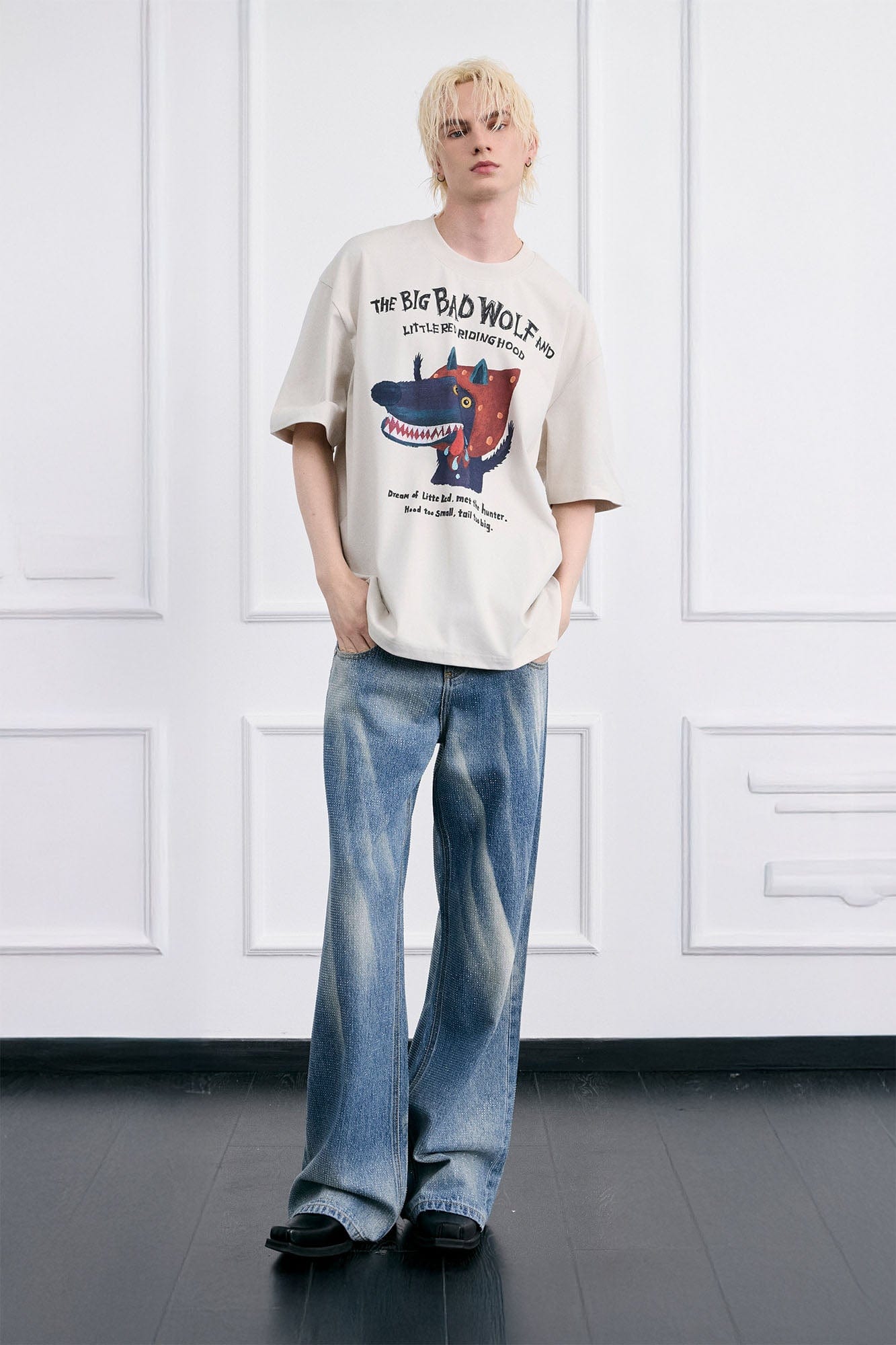 FACEONLAB Big Bad Wolf Oversized T-Shirt-T Shirt-Black-M-Free Shipping Leatheretro