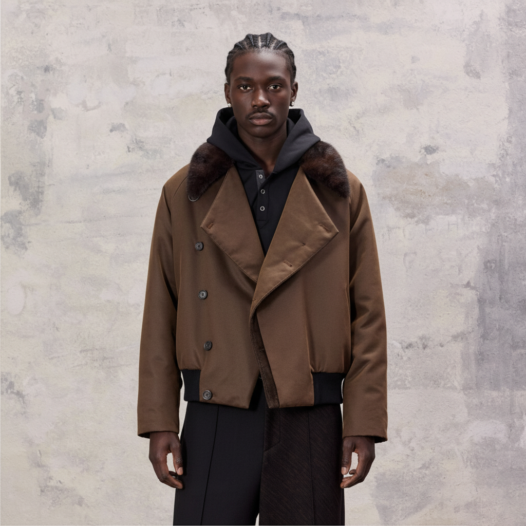 ALVNG AR ANTS Asymmetrical Placket Faux Fur Collar Jacket-Jacket-S (Preorder)-Free Shipping Leatheretro