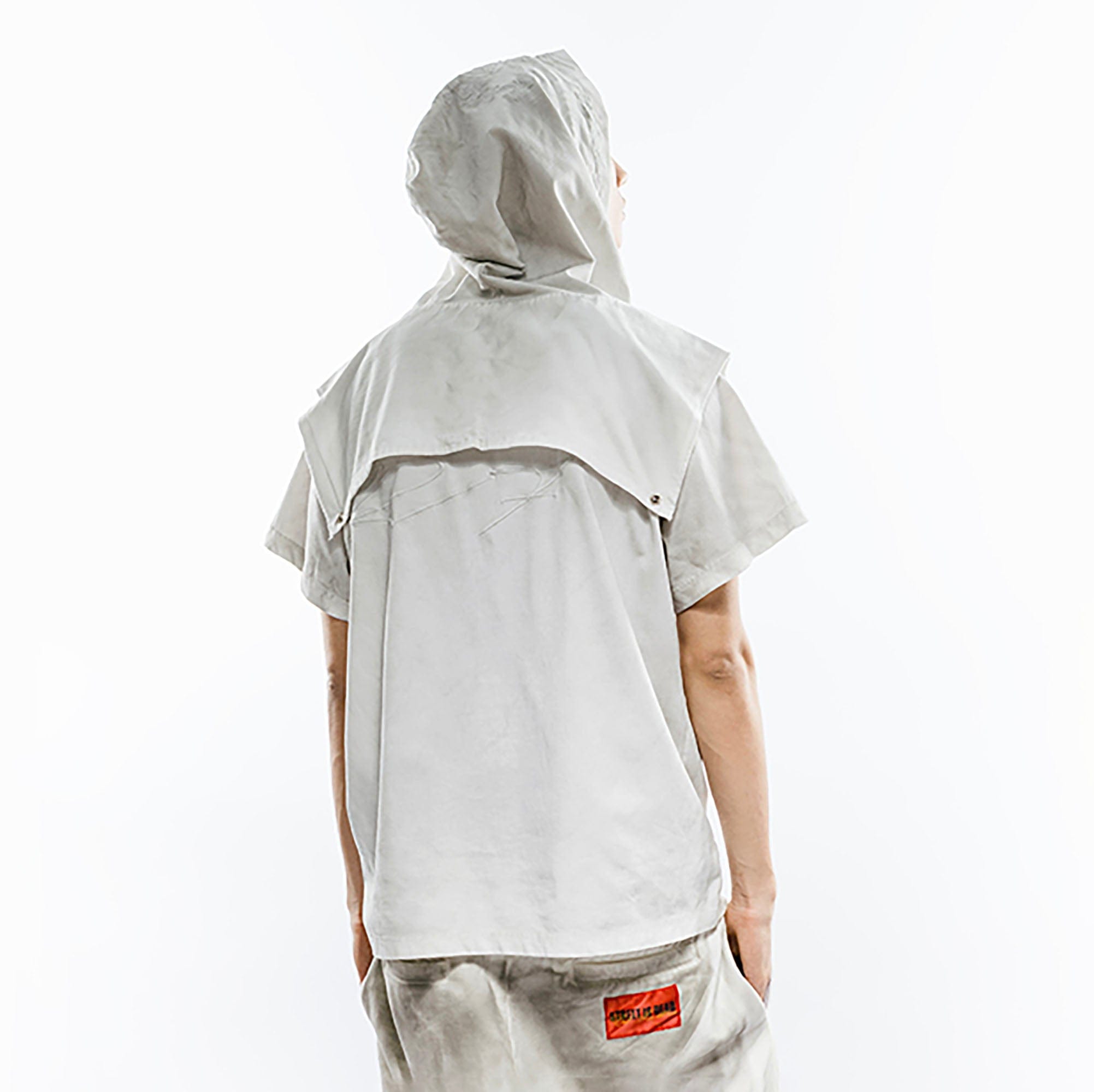 FVVO Distressed Snap-Shoulder Hooded T-Shirt-T Shirt-S-Black-Free Shipping Leatheretro