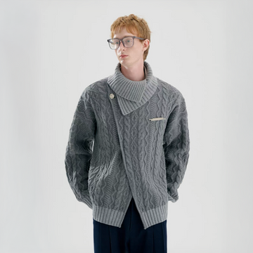 TIWILLTANG Crossed Cable-Knit Shawl-Collar Cardigan