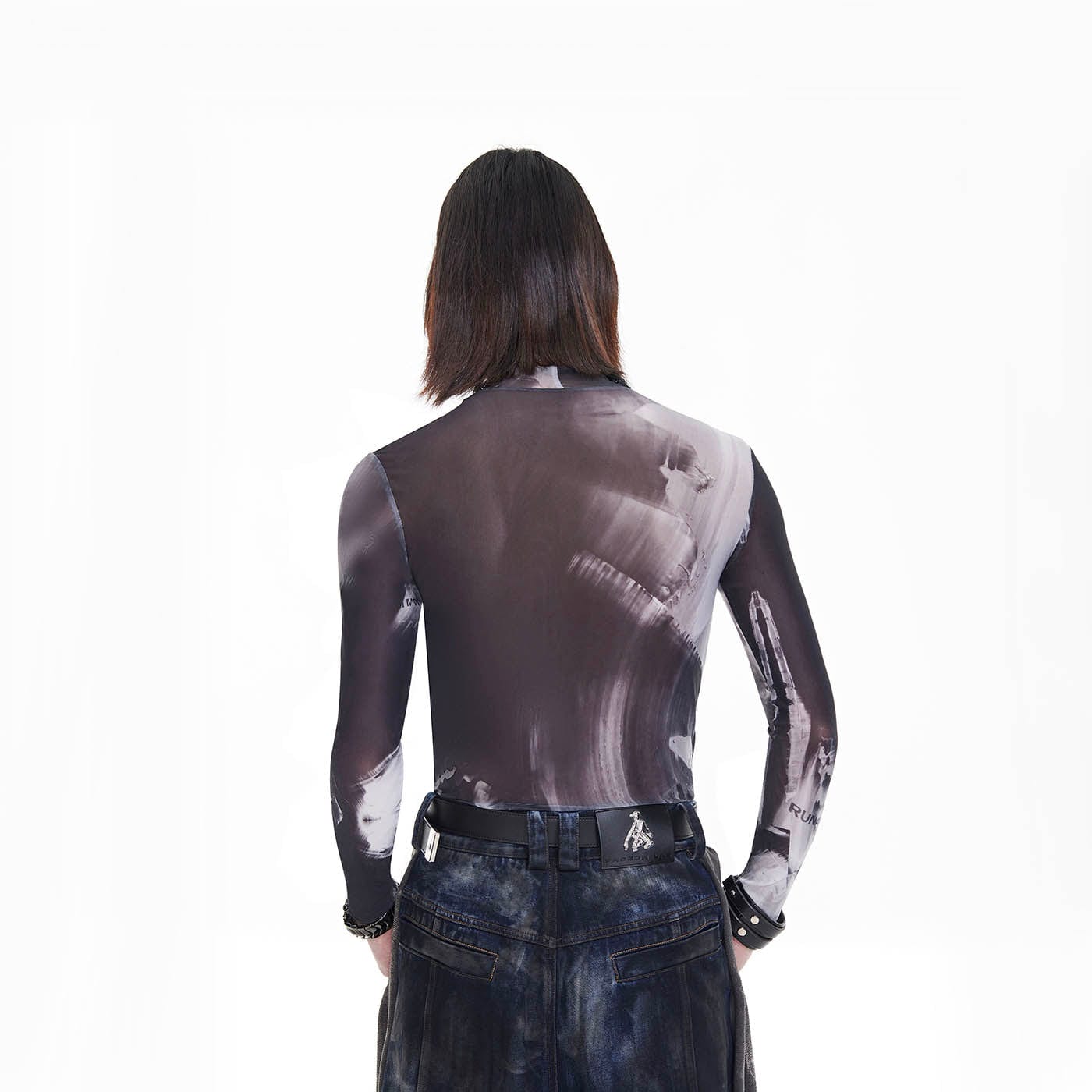 FACEONLAB Mandela Full Print Slim-Fit L/S T-Shirt-L/S Tee-Black-F1 (Female)-Free Shipping Leatheretro