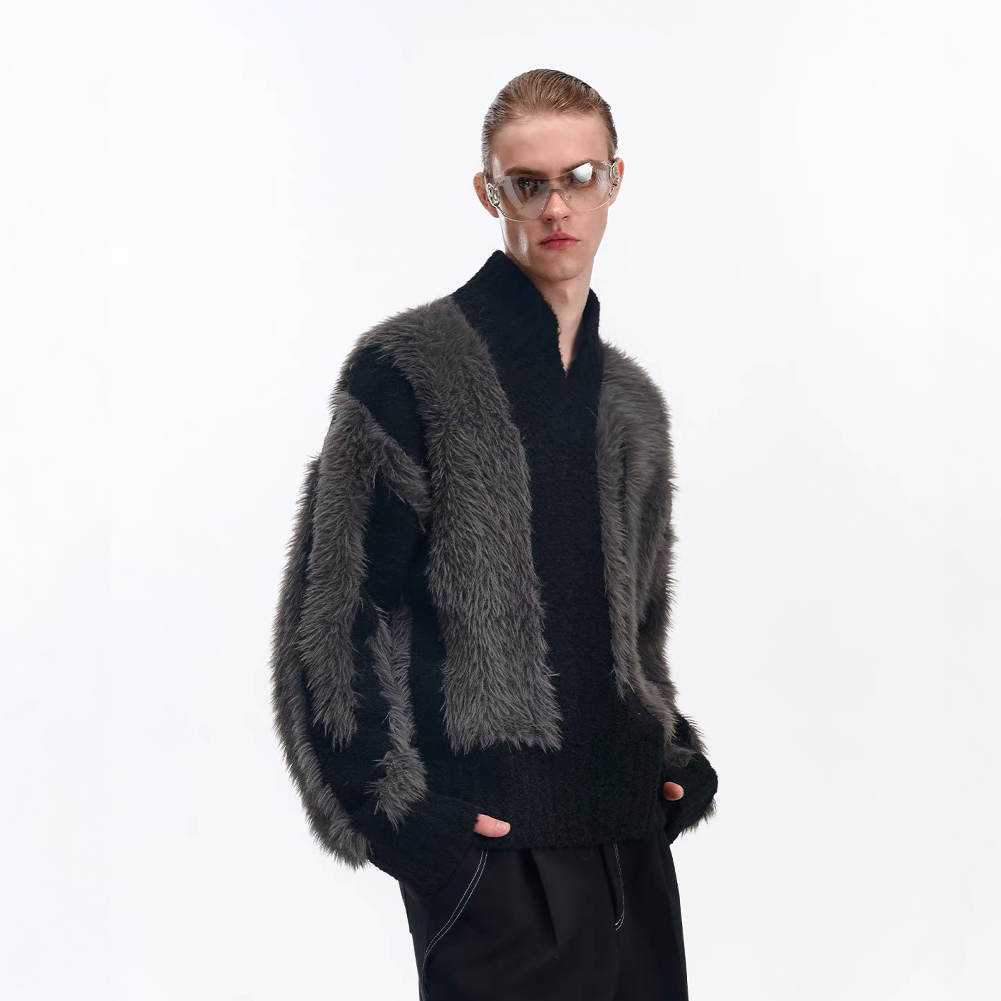 TIWILLTANG Fuzzy Faux-Mink Contrast Sweater