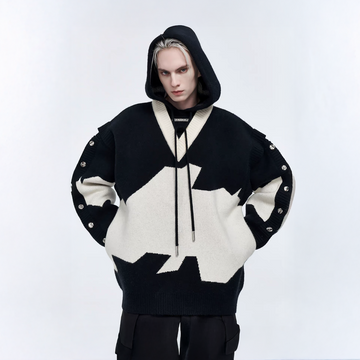 TIWILLTANG Contrast Layered Snap-Sleeves Knit Hoodie