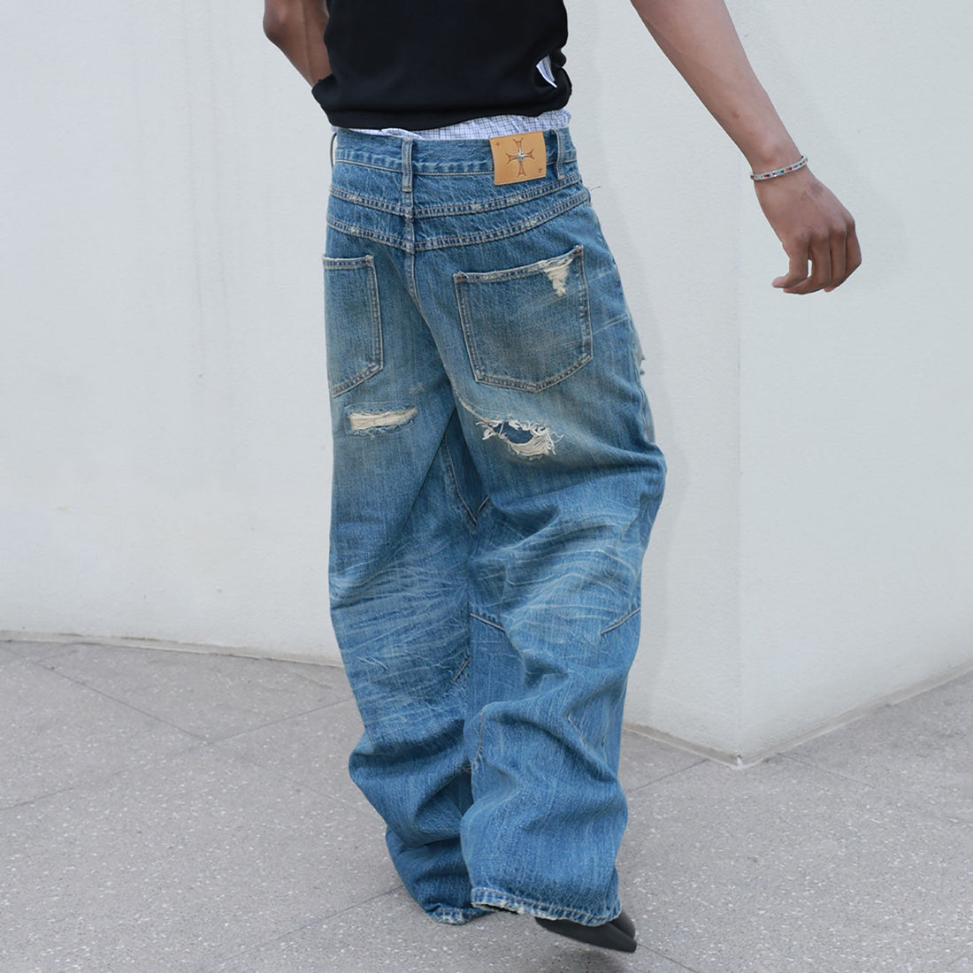 STEEPC Washed Rippled Straight-Leg Jeans-Jeans-S-Free Shipping Leatheretro