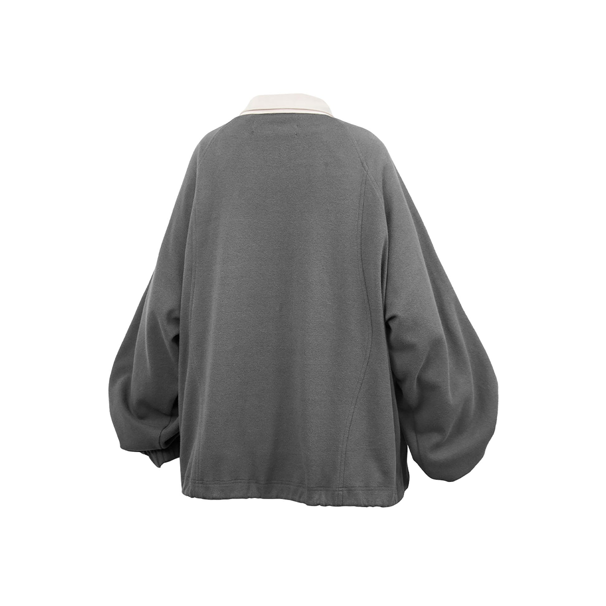 RELABEL Raglan Drawstring-Hem Polo Sweatshirt-Jacket-XS-Light Gray-Free Shipping Leatheretro