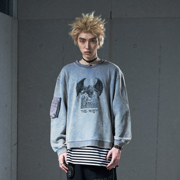 VENTUREK Washed Graphic Frayed Hem Sweatshirt-Sweatshirt-S-Free Shipping Leatheretro
