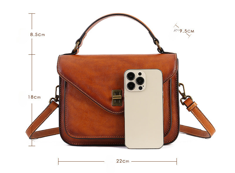 Full-Grain Leather Envelope Handbag for Women | Premium Structured Shoulder & Crossbody Bag-Messenger Bags-Brown-Free Shipping Leatheretro