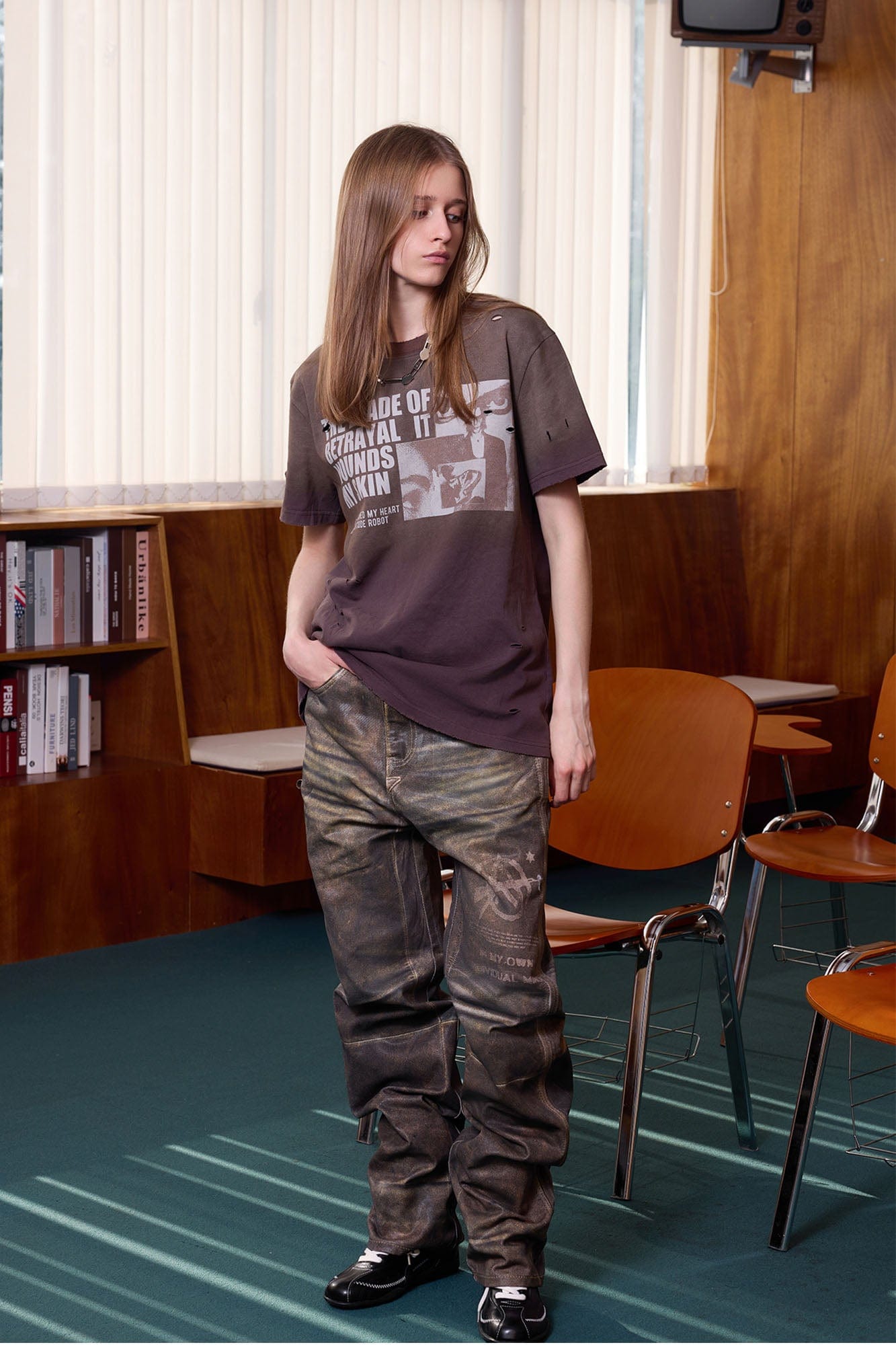 ERROR CODE ROBOT Destroyed Heavy Washed Graphic Tee-T Shirt-S-Free Shipping Leatheretro