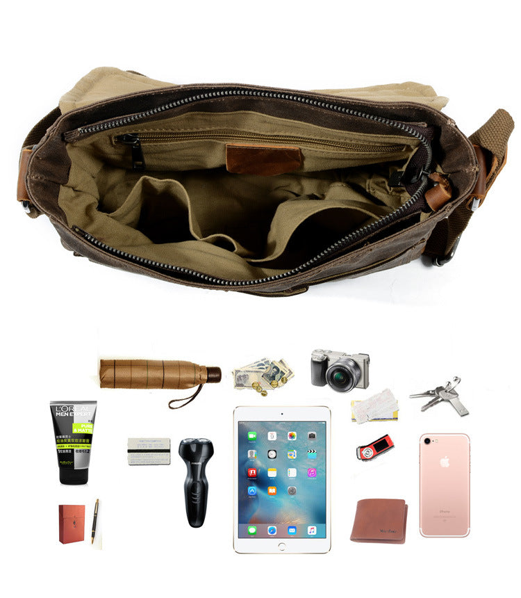 Vintage Crossbody Bag for Men – Casual Canvas Messenger Bag-dark gray-Free Shipping Leatheretro