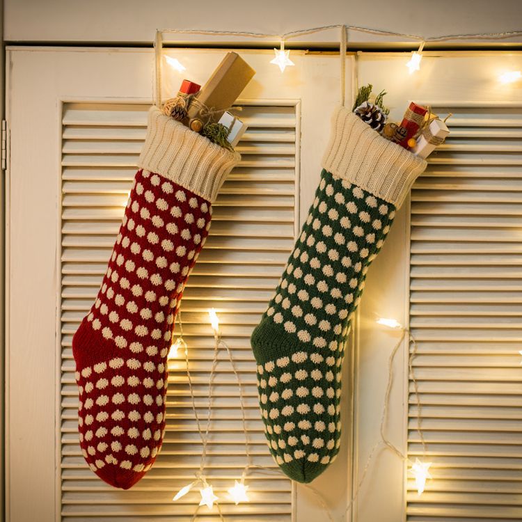 Dot Knitted Chiristmas Socks for Gift Bags 2pcs/One set-2pcs-Green-Free Shipping Leatheretro