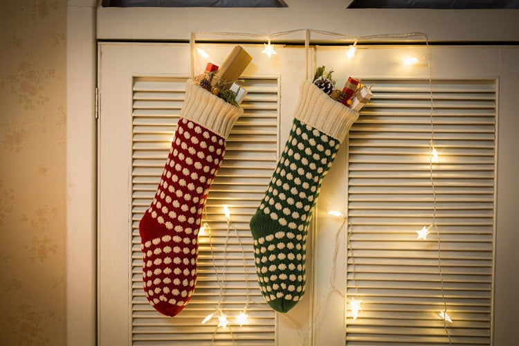 Dot Knitted Chiristmas Socks for Gift Bags 2pcs/One set-2pcs-Green-Free Shipping Leatheretro