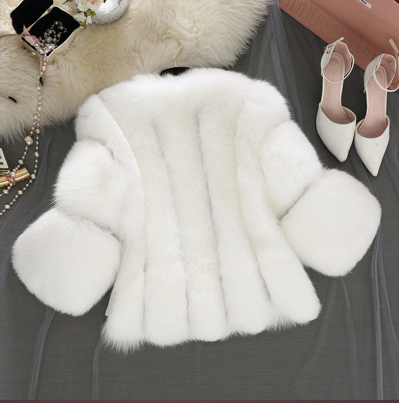 Fashion Faux Fur Short Jacket Coats for Women-Outerwear-White-S-Free Shipping Leatheretro