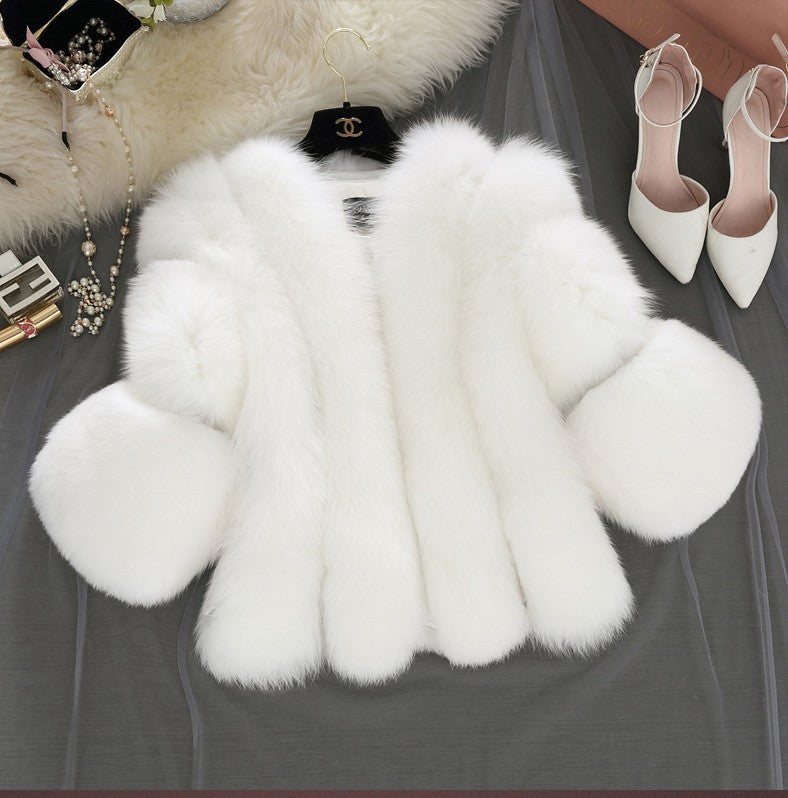 Fashion Faux Fur Short Jacket Coats for Women-Outerwear-White-S-Free Shipping Leatheretro