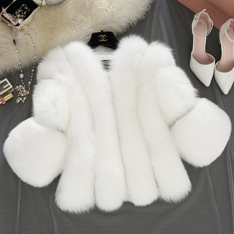 Fashion Faux Fur Short Jacket Coats for Women-Outerwear-White-S-Free Shipping Leatheretro