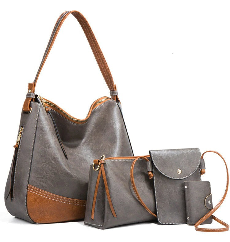 Elegant Tassel Leather Shoulder Handbag 4 Sets Hobo Bag-Handbags-Black-Free Shipping Leatheretro