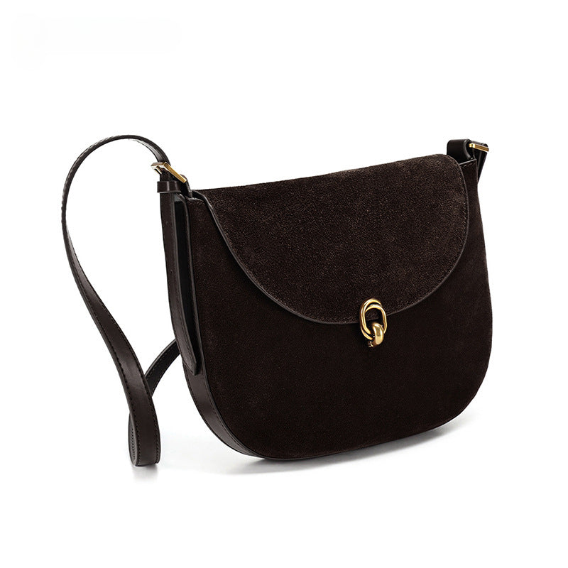 Luxury Suede Leather Women's Underarm Bag-8918棕色（配有两条肩带）-Free Shipping Leatheretro