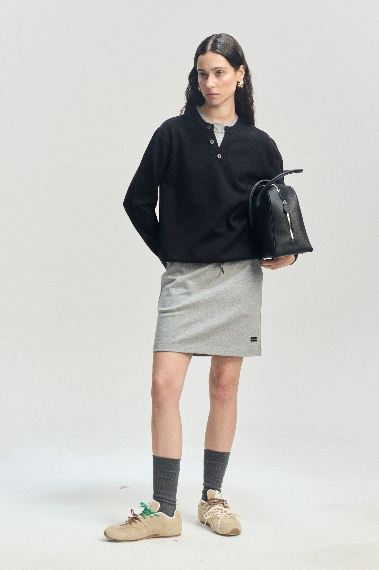 LEONSENSE Faux-Layered Henley Sweater-Sweater-S (Preorder)-Black-Free Shipping Leatheretro