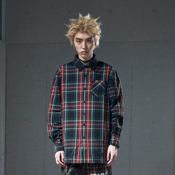 VENTUREK Distressed Back-Patch Frayed Plaid Shirt-Shirt-S-Free Shipping Leatheretro