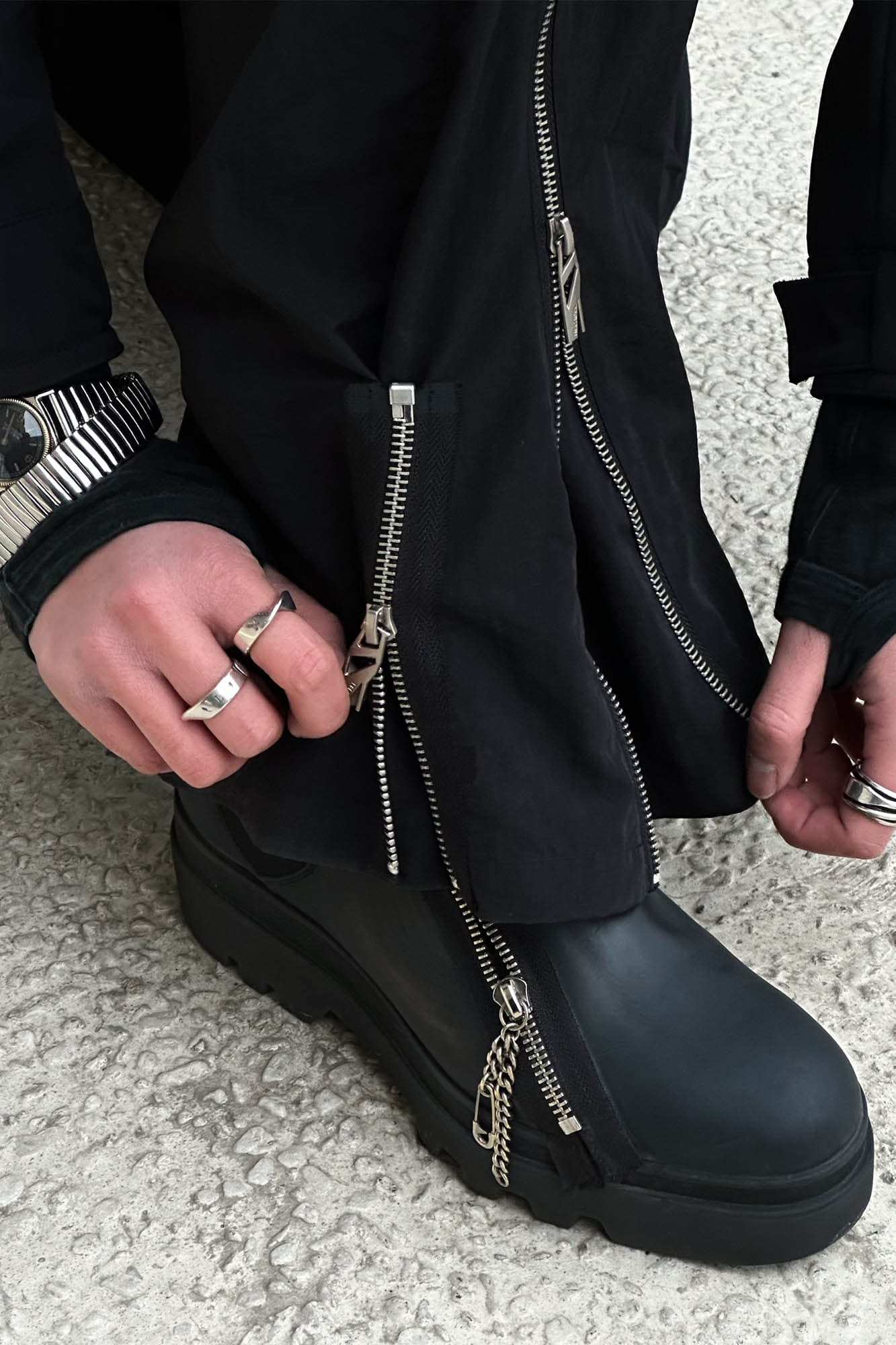 RELABEL Flared Multi-Zip Cargo Pants-Pants-S-Free Shipping Leatheretro