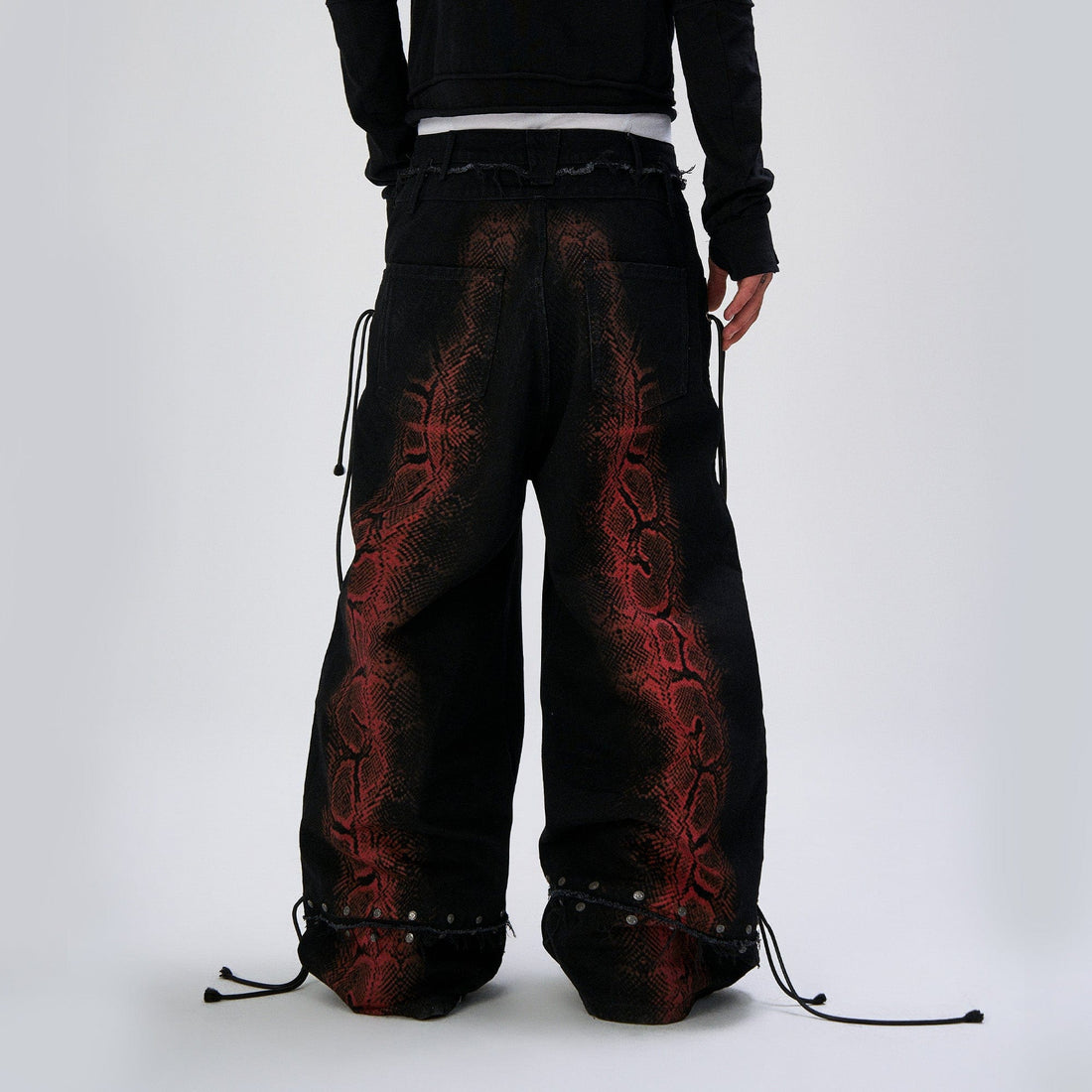 FLYERRER Washed Contrast Snakeskin Drawcord Wide-Leg Jeans-Jeans-S (Preorder)-Free Shipping Leatheretro