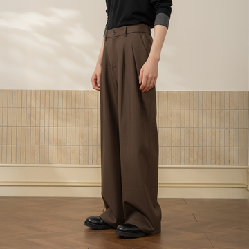 MOITIEDEPETALE Wool-Blended Pleats Trousers-Pants-XS-Coffee-Free Shipping Leatheretro