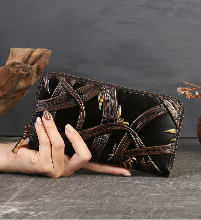 Vintage Embossed Leather Wallet-Leather Wallets-Green-Free Shipping Leatheretro