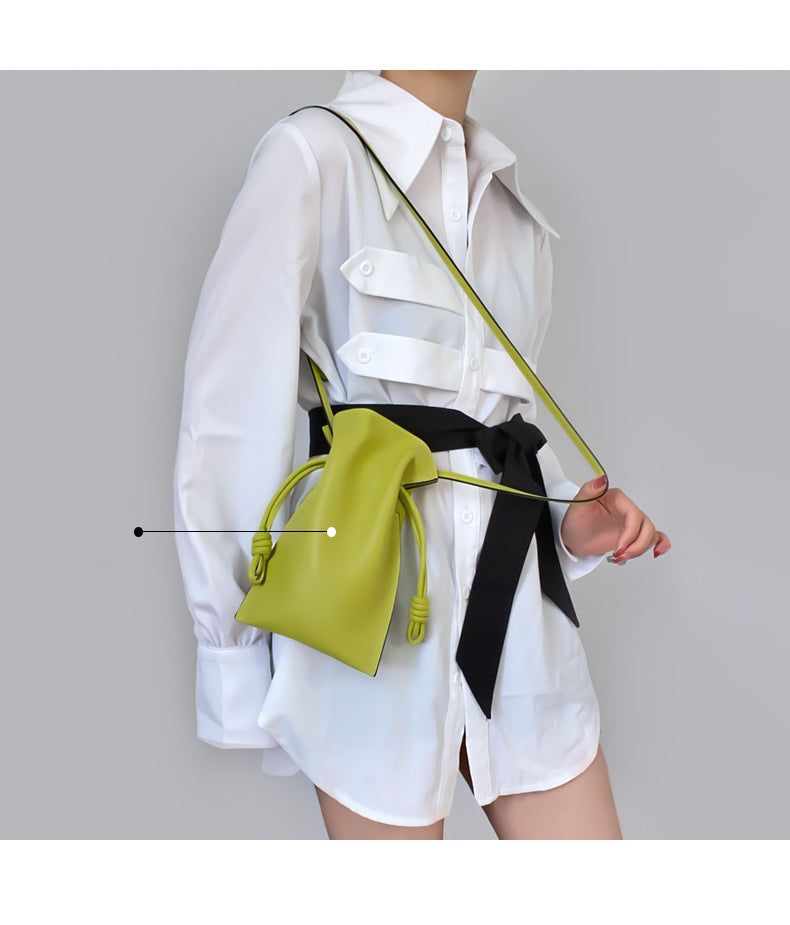 Adjustable Drawstring Bucket Bag Genuine Leather Shoulder Crossbody Tote Bags-Handbags-White-Free Shipping Leatheretro