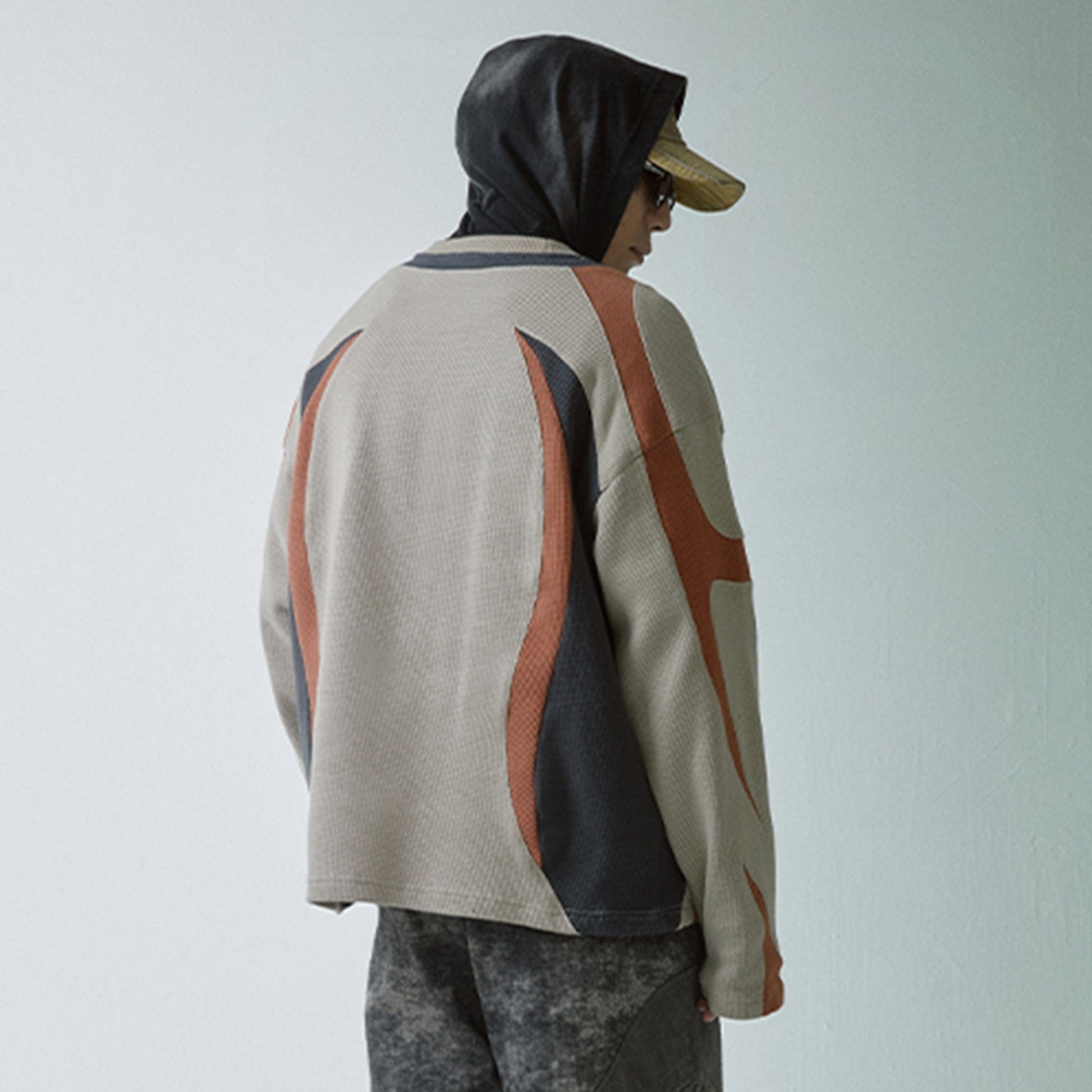 F2CE Modern Deconstructed Waffle Sweatshirt-Sweatshirt-S-Black-Free Shipping Leatheretro