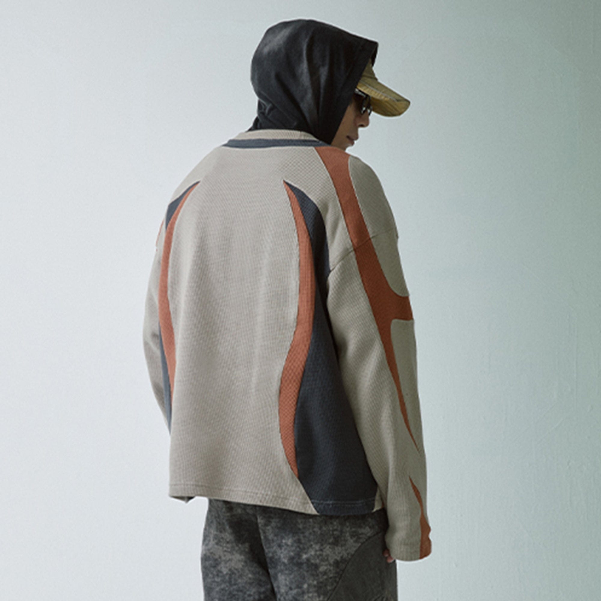 F2CE Modern Deconstructed Waffle Sweatshirt-Sweatshirt-S-Black-Free Shipping Leatheretro