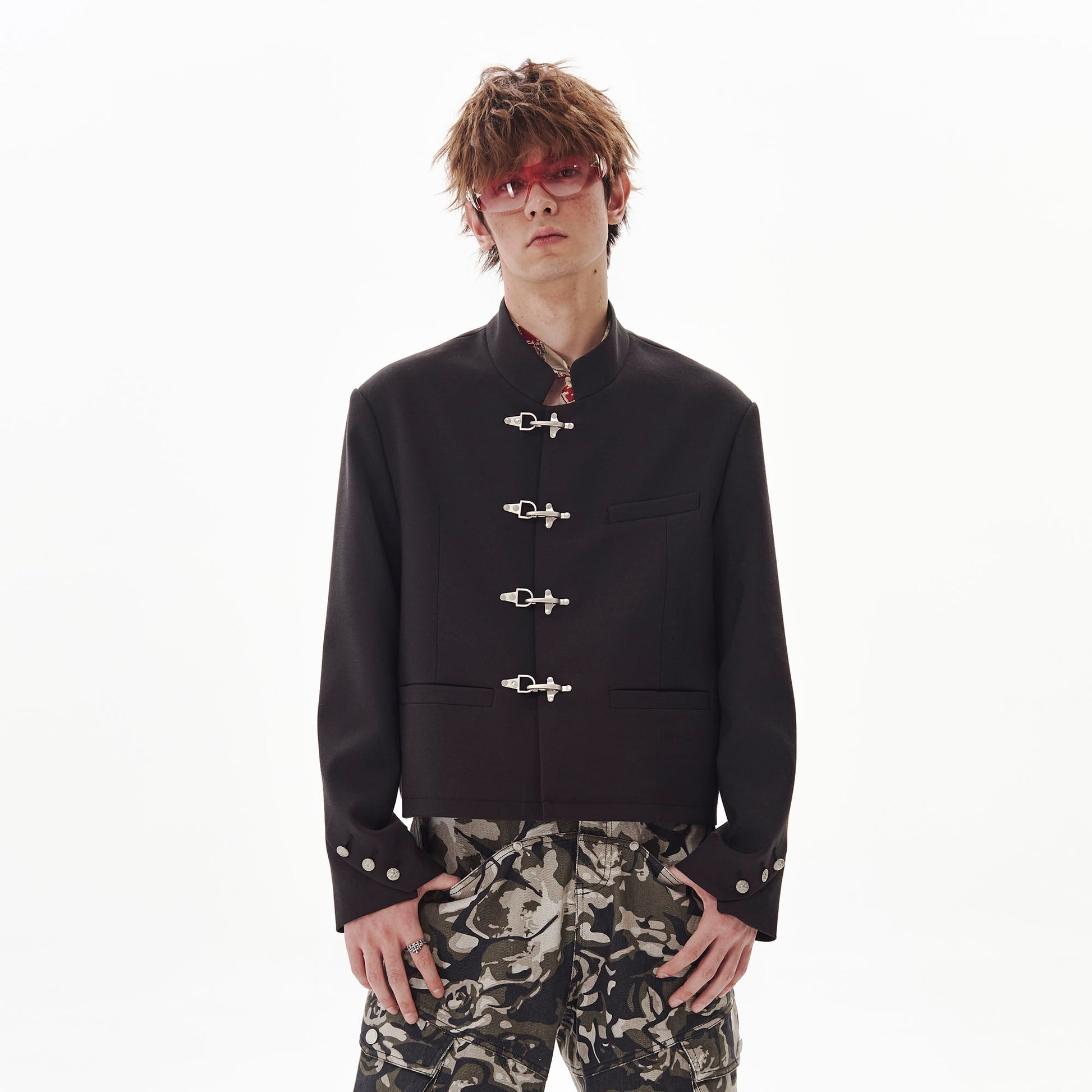PASET Frog Buckle Stand Collar Jacket-Jacket-S-Free Shipping Leatheretro