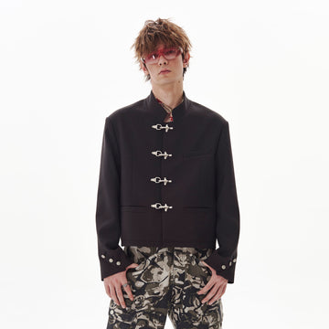 PASET Frog Buckle Stand Collar Jacket-Jacket-S-Free Shipping Leatheretro
