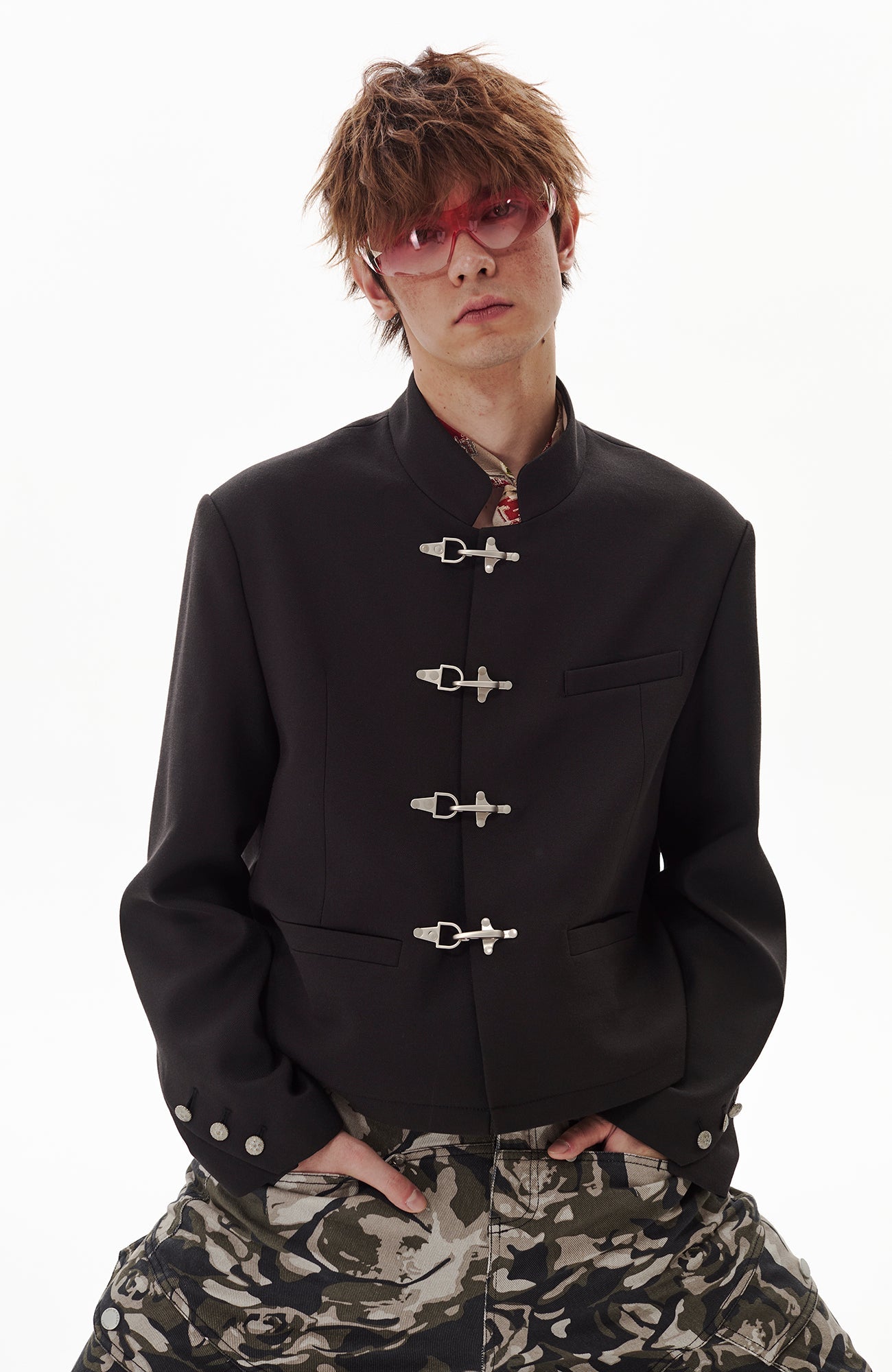 PASET Frog Buckle Stand Collar Jacket-Jacket-S-Free Shipping Leatheretro