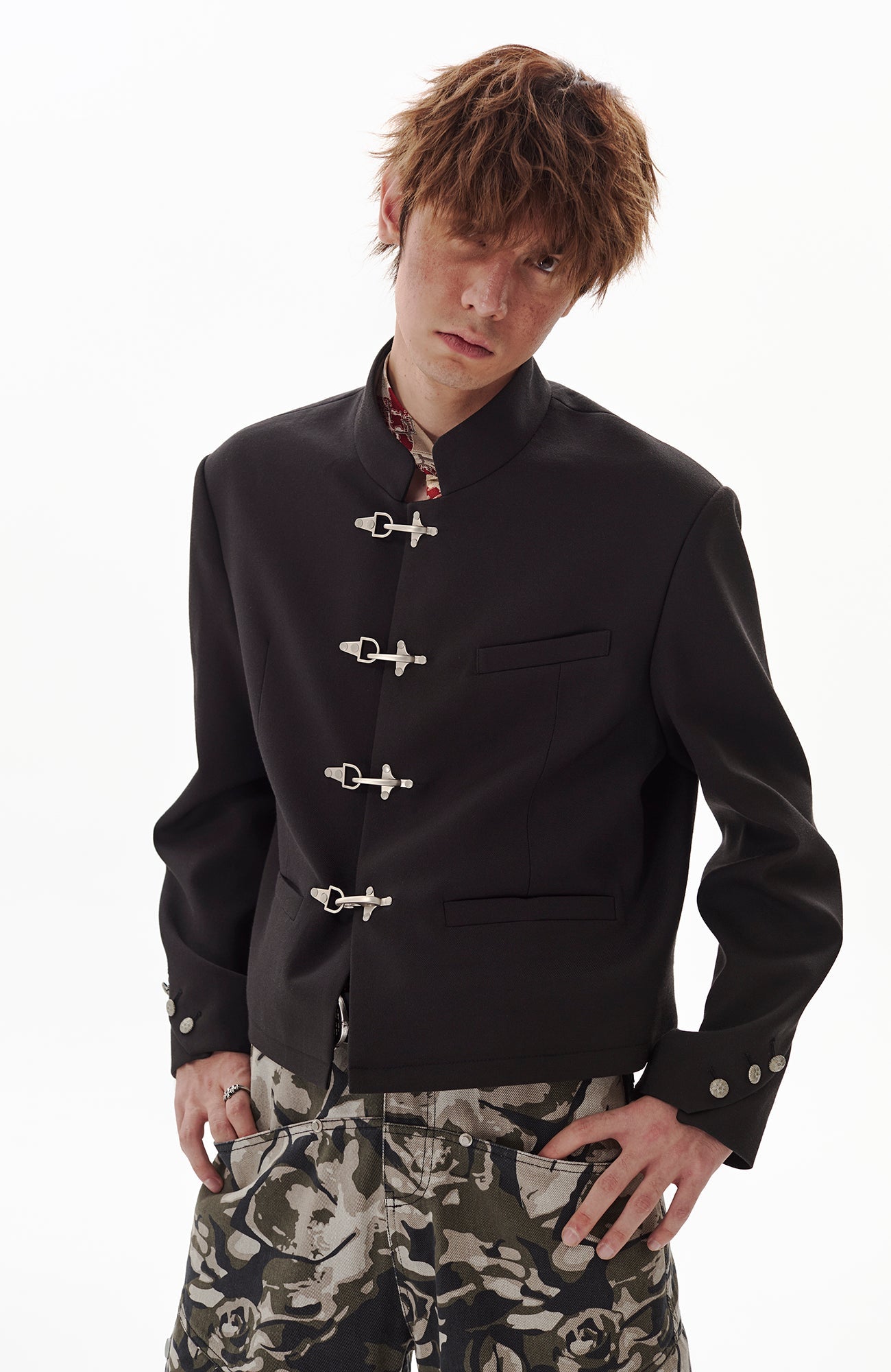 PASET Frog Buckle Stand Collar Jacket-Jacket-S-Free Shipping Leatheretro