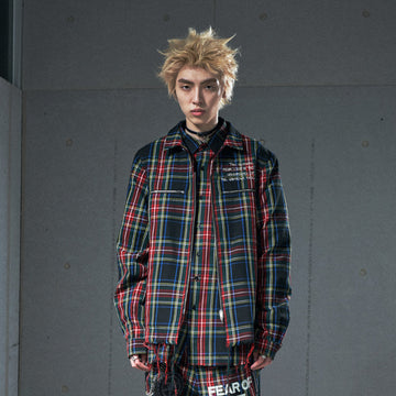 VENTUREK Punk Frayed Plaid Embroidered Jacket-Jacket-S-Free Shipping Leatheretro