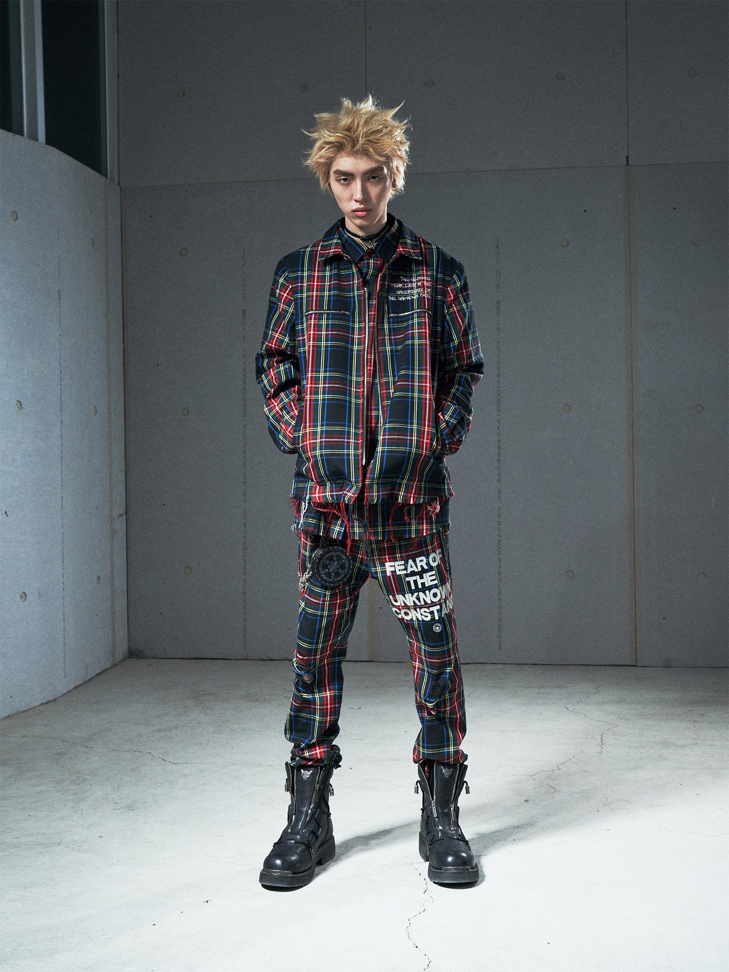 VENTUREK Punk Frayed Plaid Embroidered Jacket-Jacket-S-Free Shipping Leatheretro
