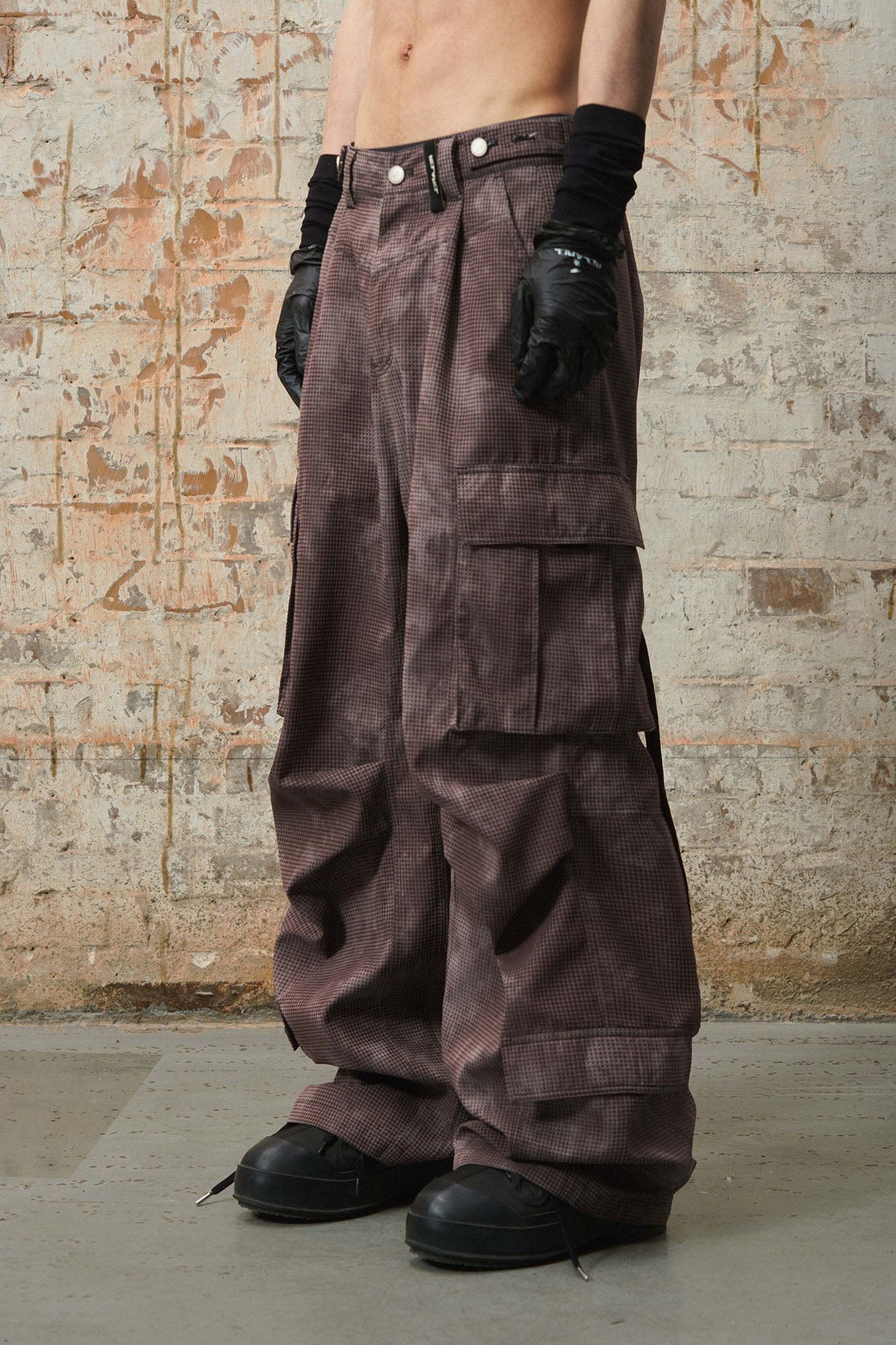 RELABEL Mini Checker Multi-Pocket Strap Pleated Cargo Pants Red-Pants-XS-Free Shipping Leatheretro