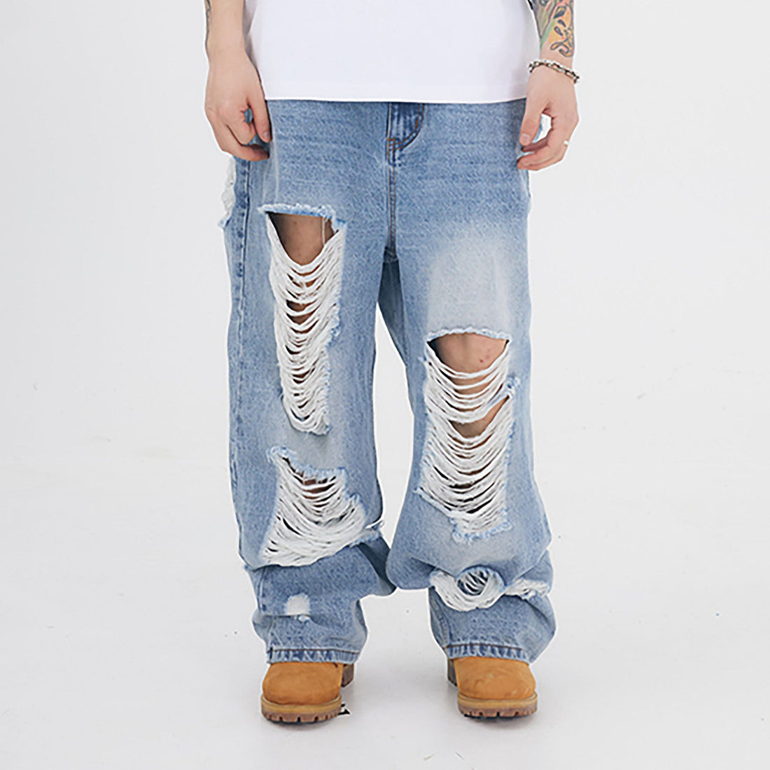 BLACK8MOB Heavy Ripped Washed Baggy Jeans-Jeans-S-Black-Free Shipping Leatheretro