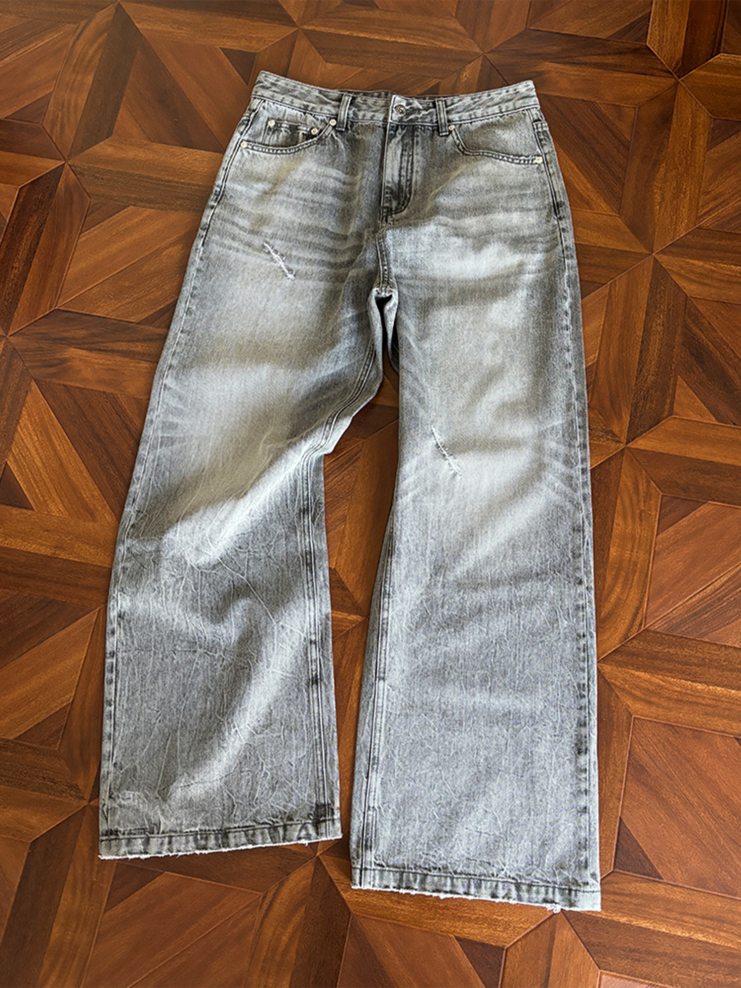 KREATE Whisker Washed Straight-Leg Jeans-Jeans-S (Preorder)-Light Gray-Free Shipping Leatheretro