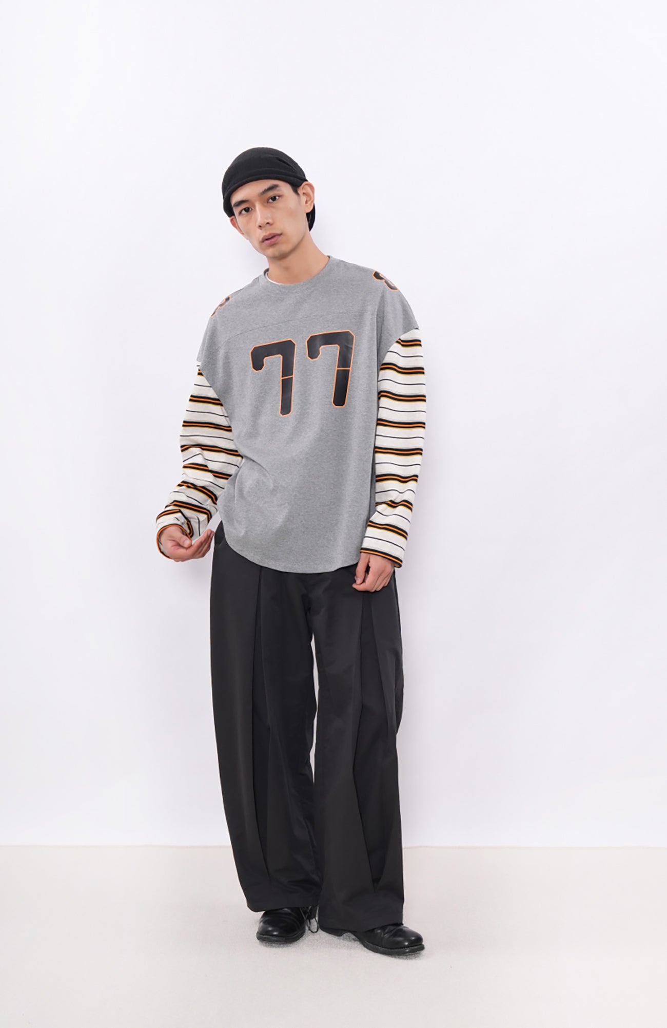 7440 37 1 77 Graphic Drop-Shoulder Stripe Jersey-L/S Tee-S (Preorder)-Free Shipping Leatheretro
