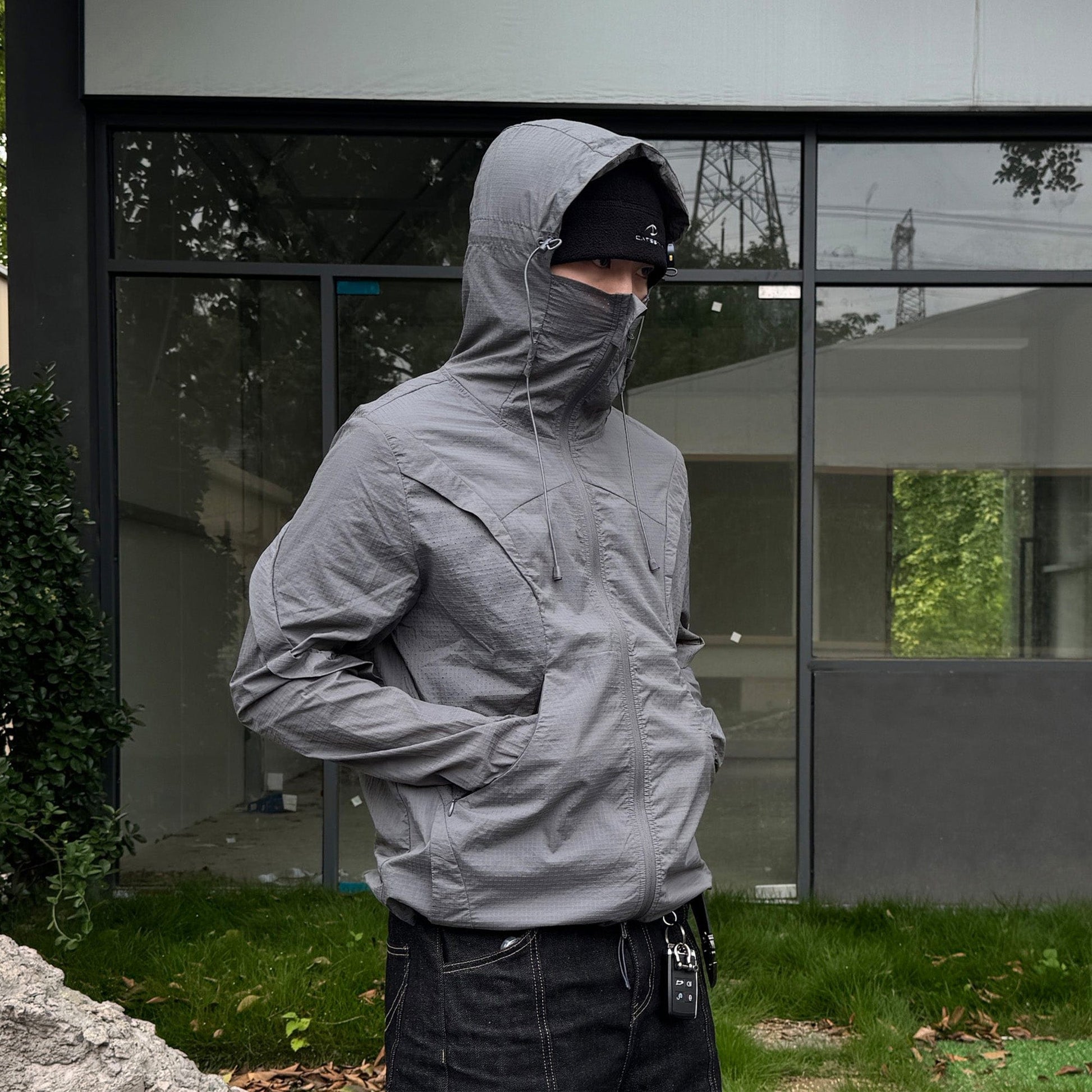 CATSSTAC Arc Panel Dual-Zip UV Protect Hooded Jacket-Jacket-Dark Gray-M-Free Shipping Leatheretro