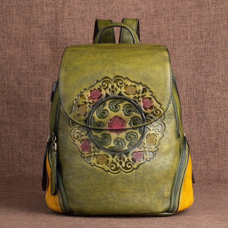 Handmade Embossed Vintage Fashion Backpack-Backpacks-Gray-Free Shipping Leatheretro