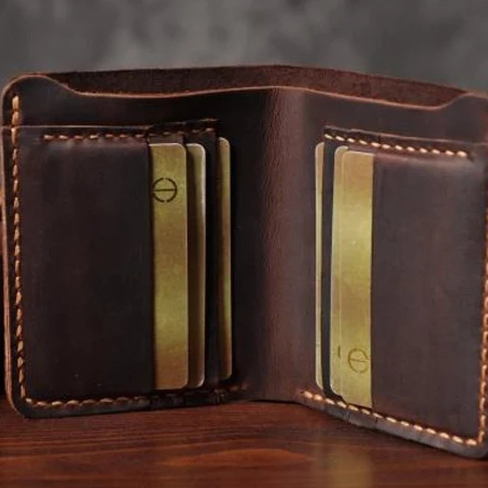 Vintage Crazy Horse Leather Short Wallet - Handmade Money Clip Purse-Wallets & Money Clips-Horizontal Brown-Free Shipping Leatheretro