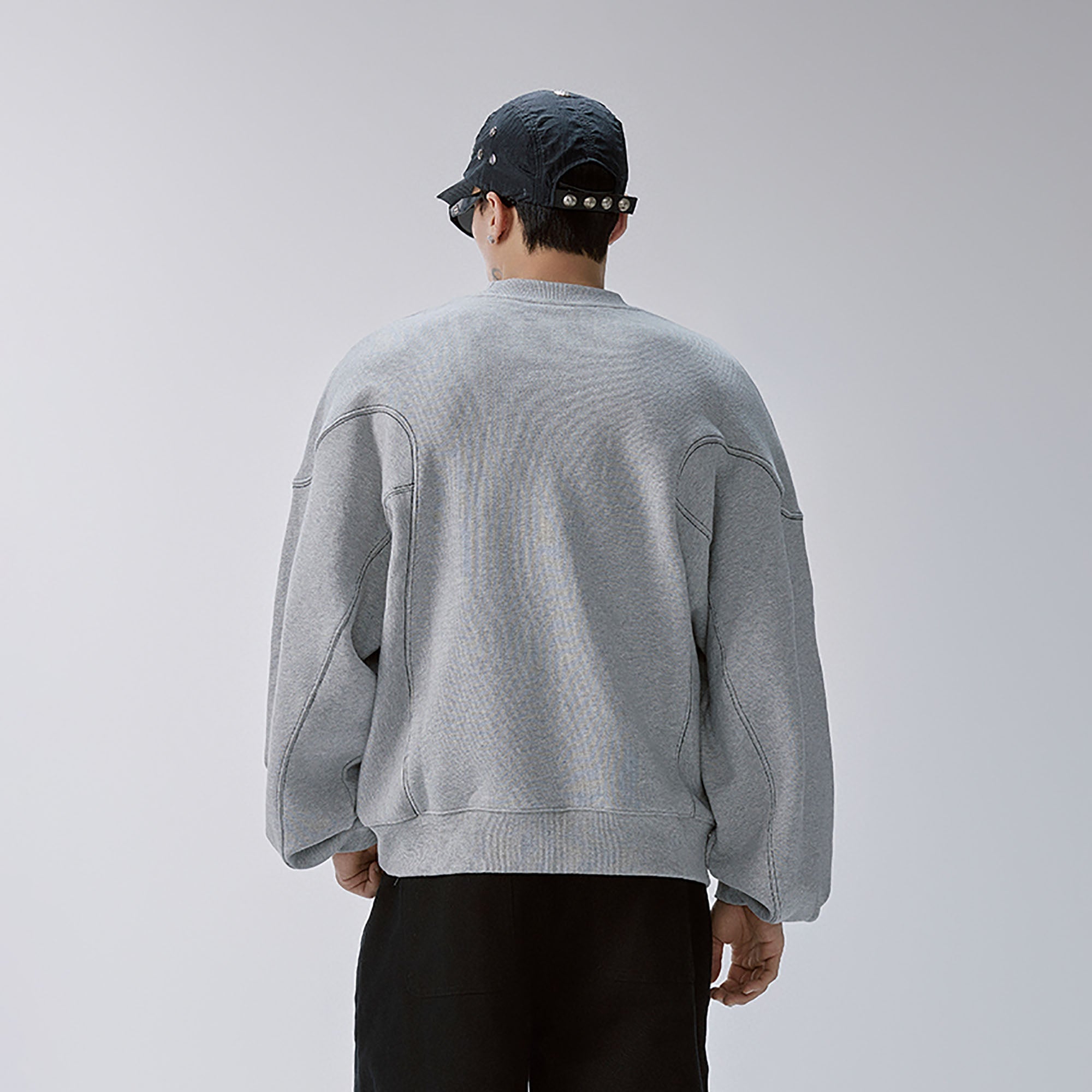 F2CE Pleated Panel Logo Embroidery Sweatshirt-Sweatshirt-S-Free Shipping Leatheretro