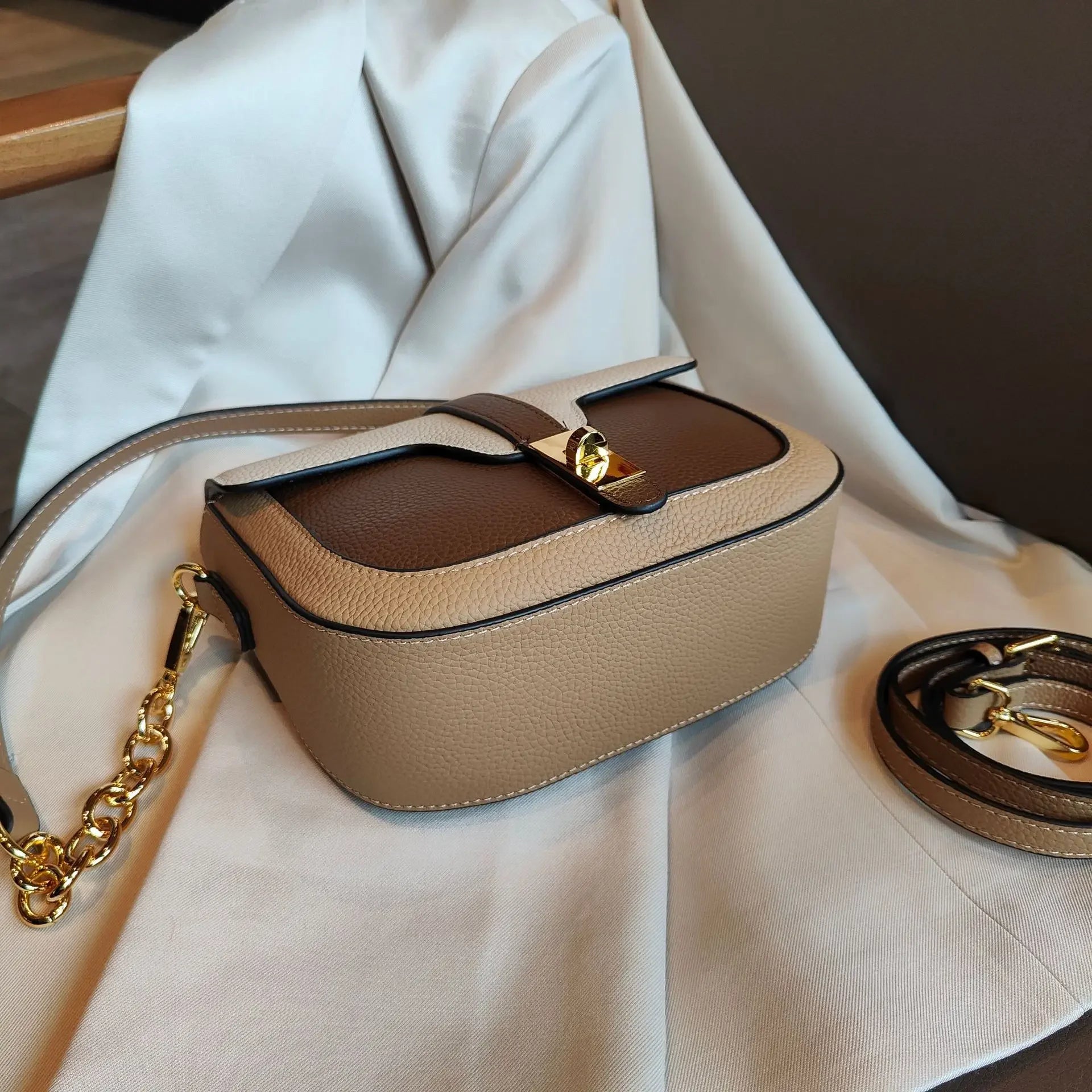 Women Luxury First Layer Saddle Bag - Compact Shoulder Crossbody Bags-Crossbody Bag-Coffee Beige-Free Shipping Leatheretro