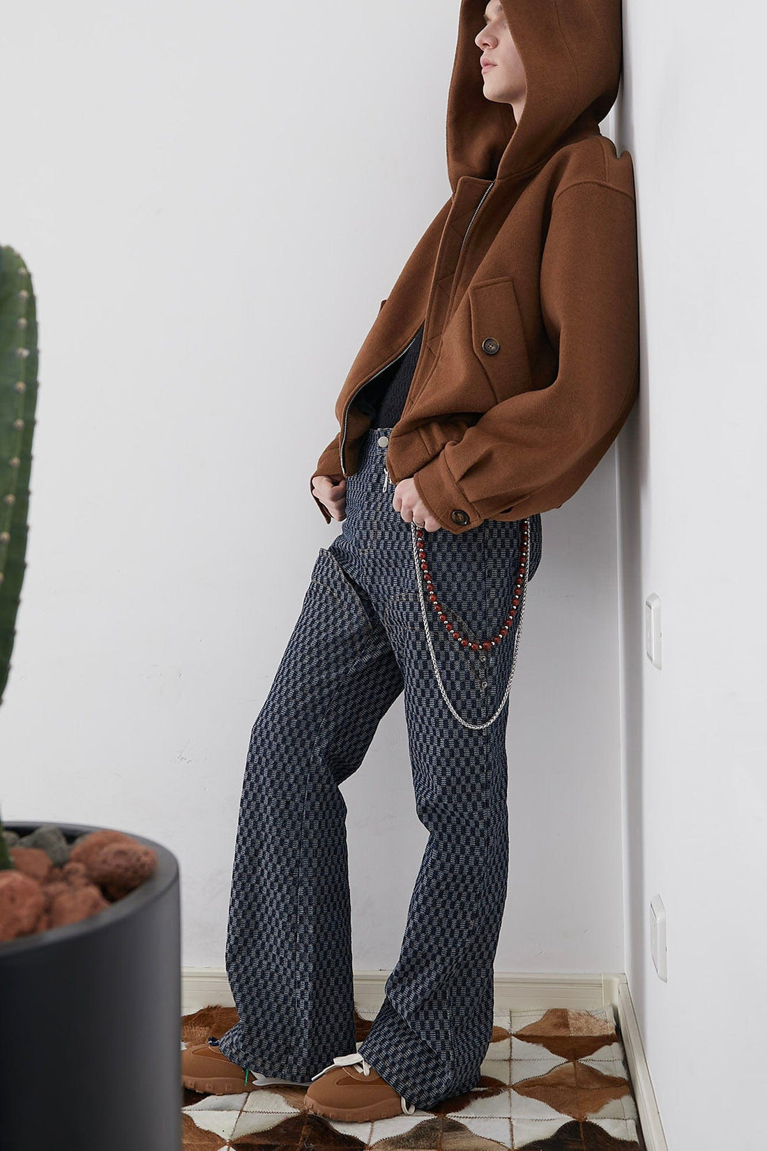 ASSEEN Checkerboard Knee Paneled Flared Jeans-Jeans-S-Free Shipping Leatheretro