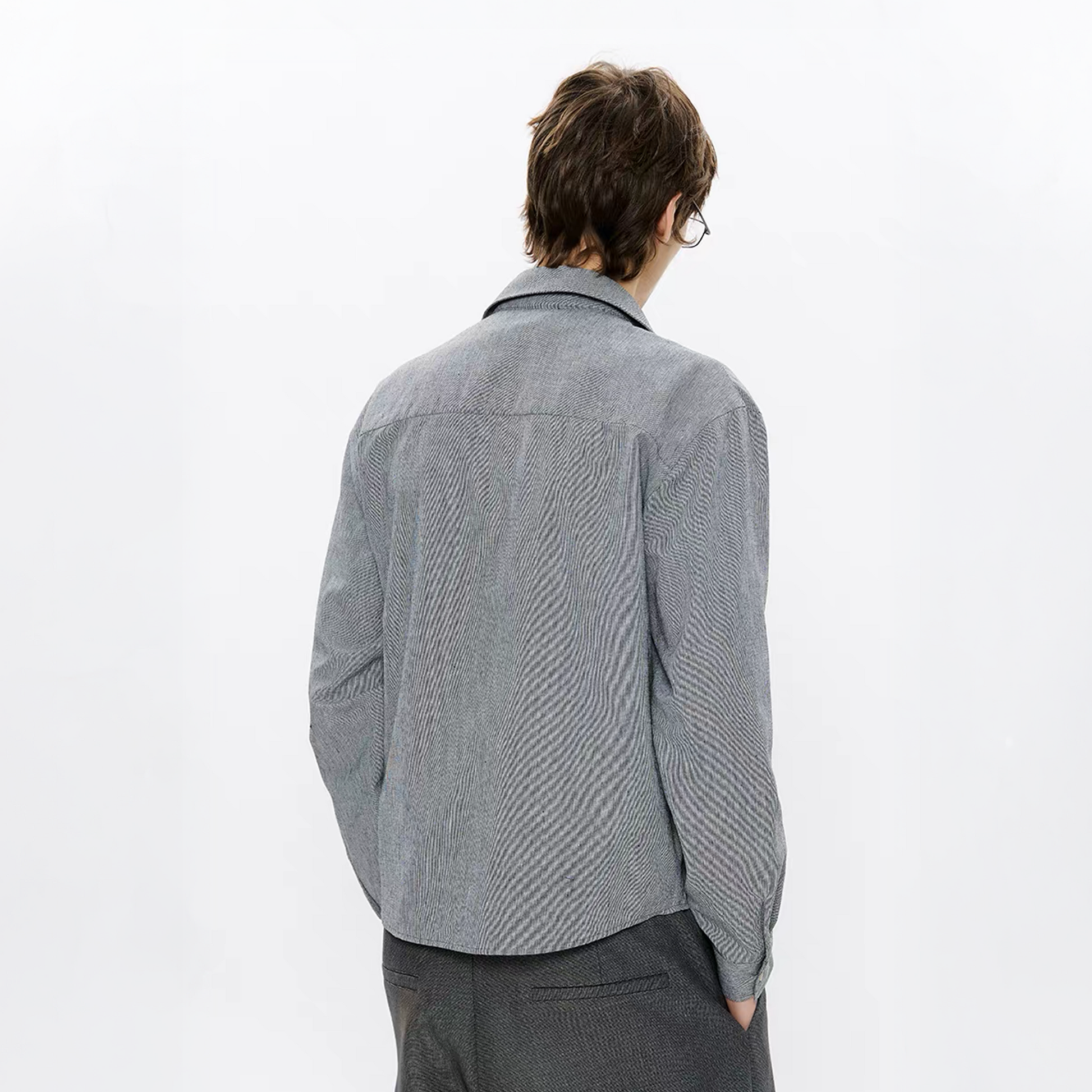 KREATE Linen Layered Check Shirt-Shirt-S-Gray-Free Shipping Leatheretro