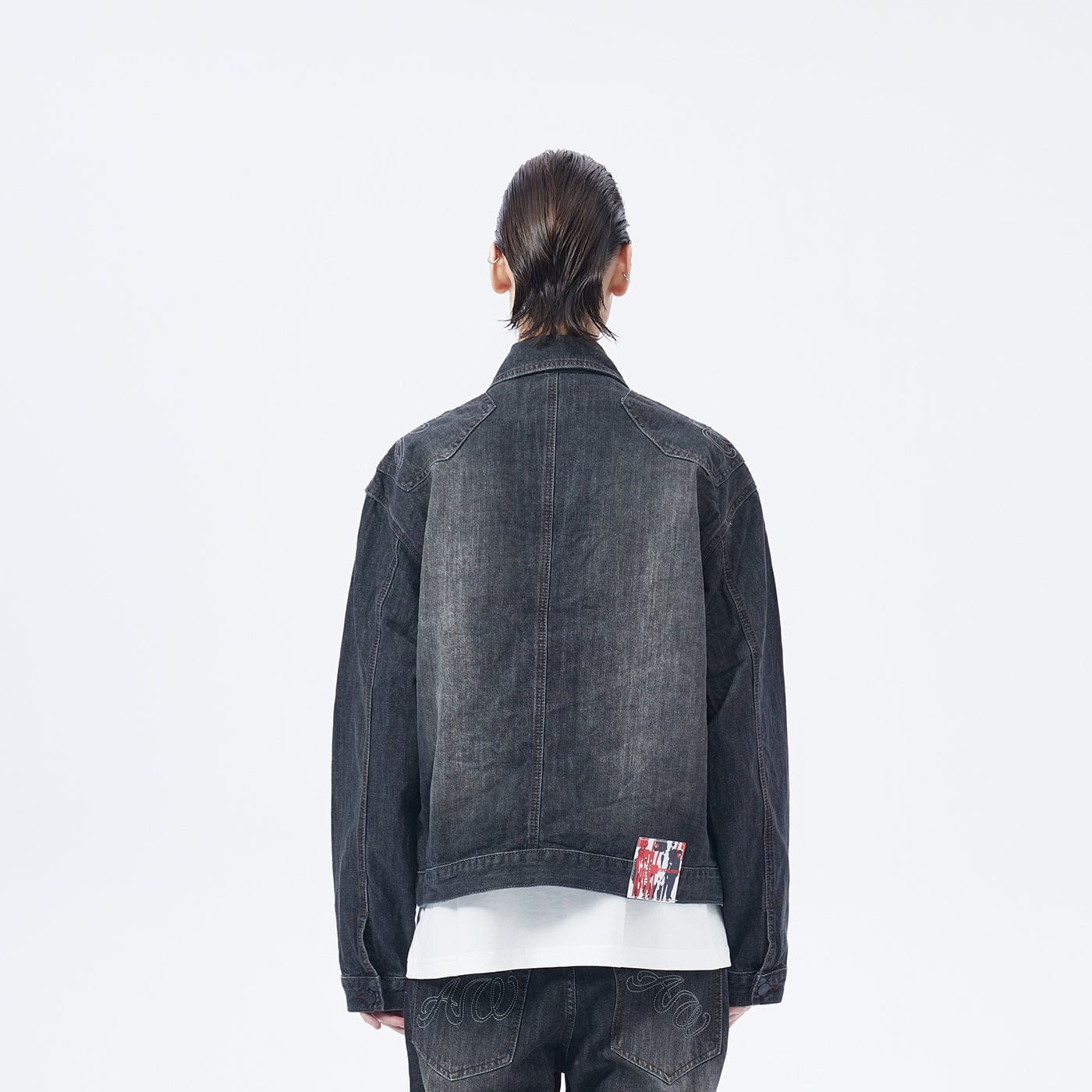 ARTIFICIAL WORLD Deconstructed Faded Denim Jacket-Jacket-M-Black-Free Shipping Leatheretro
