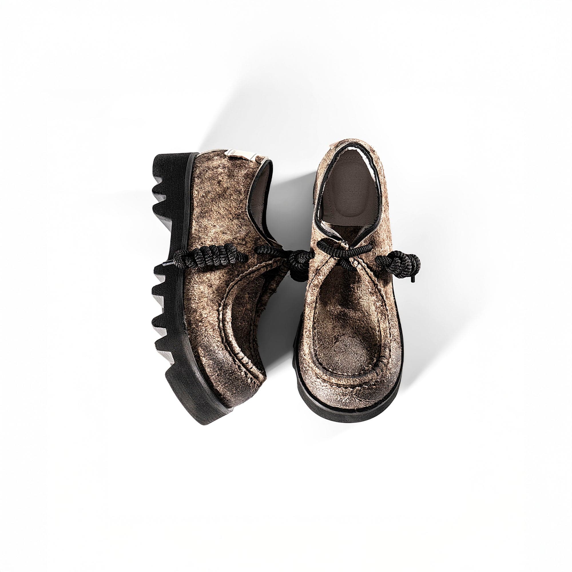 REWRITE Distressed Texture Cowhide Rope-Tied Chunky Big-Toe Derbies-Shoes-38.5-Free Shipping Leatheretro